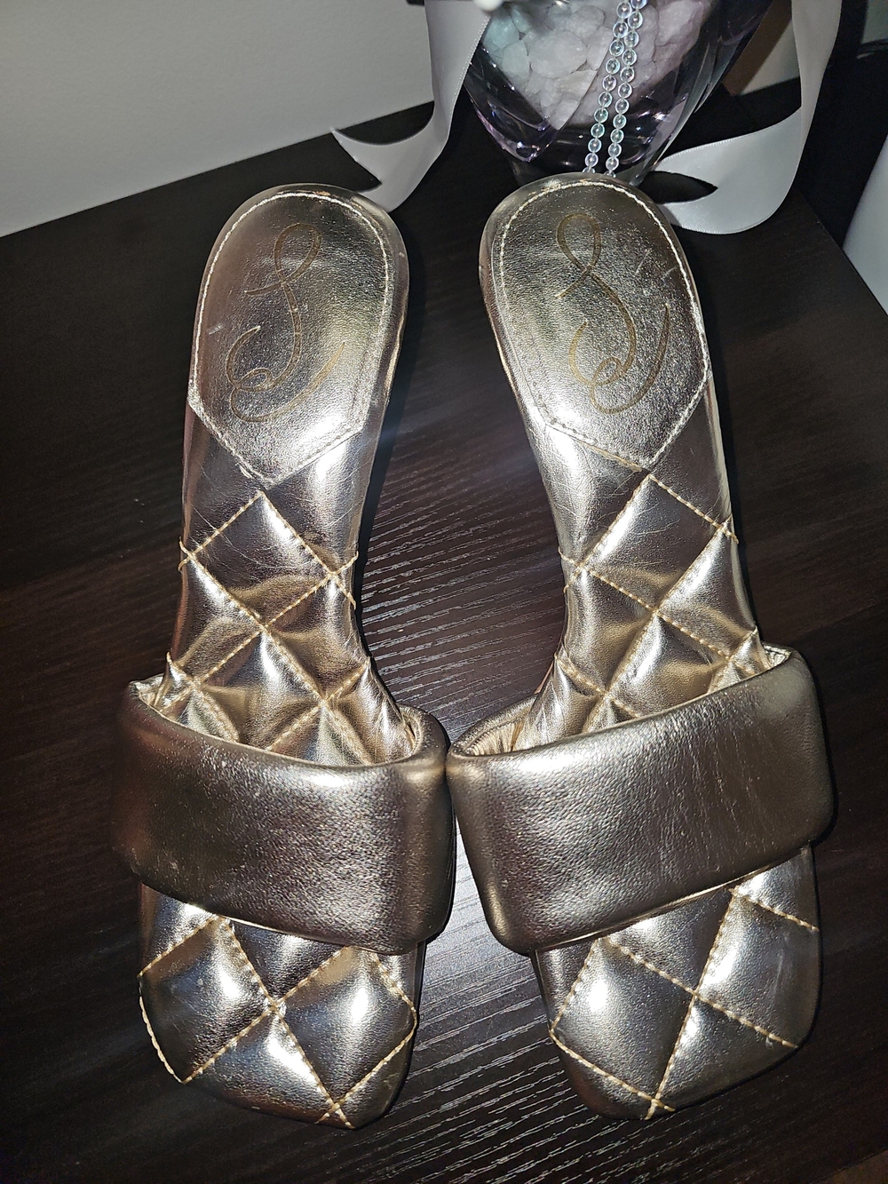 Sam Edelman Metallic Gold Quilted Slide Mules